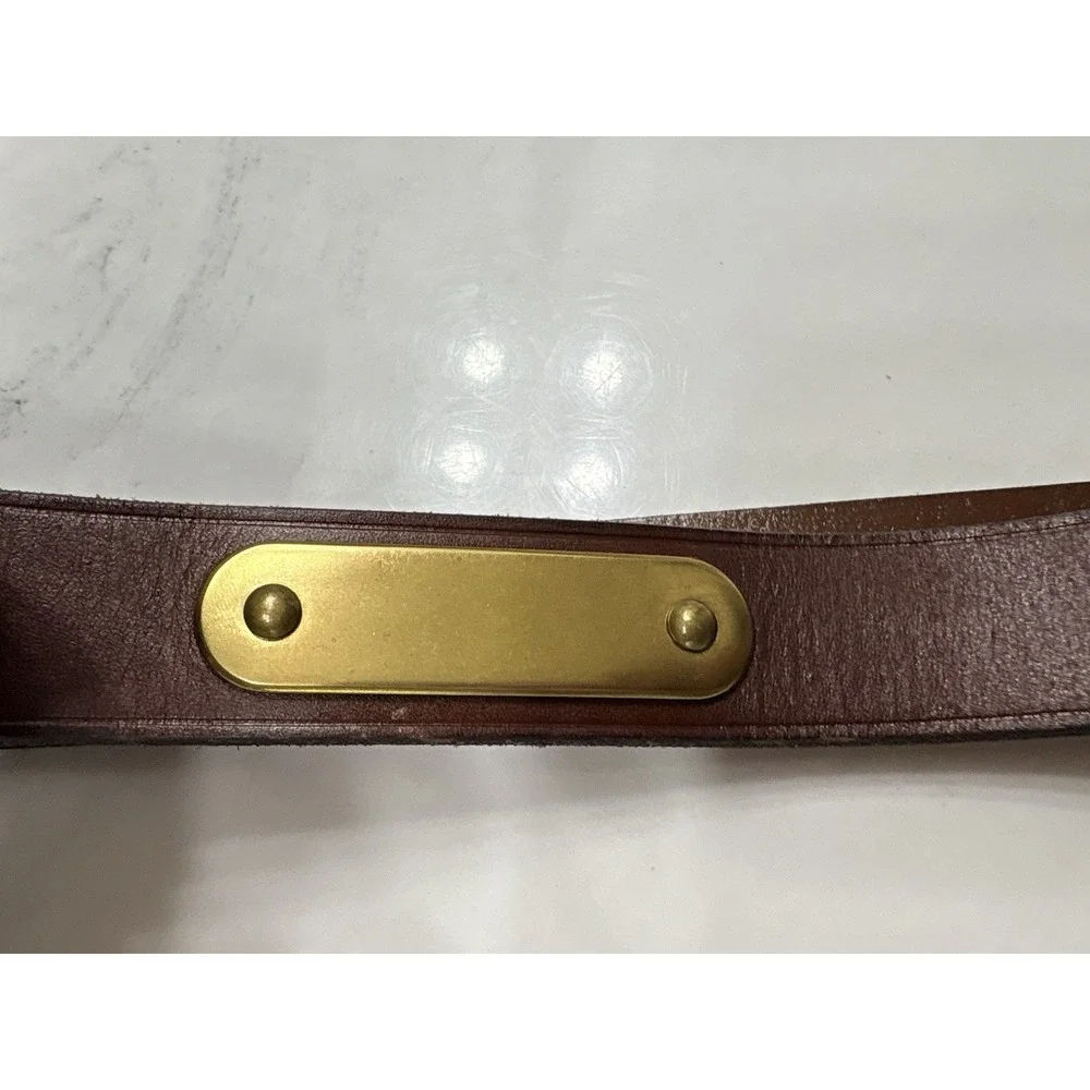 Polo Ralph Lauren Brown Leather Belt Brass Nameplate Plaque Buckle Men's 38